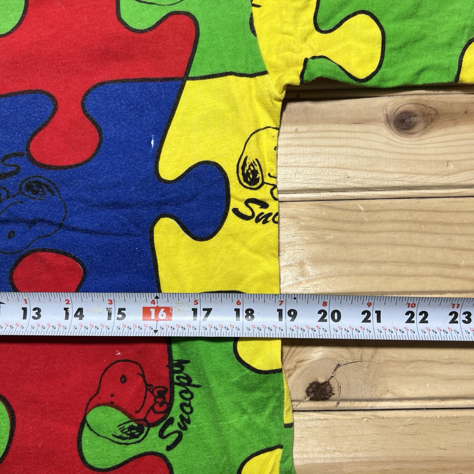 Vintage 80s Snoopy Peanuts AOP Puzzle Multicolor Shirt Size Medium