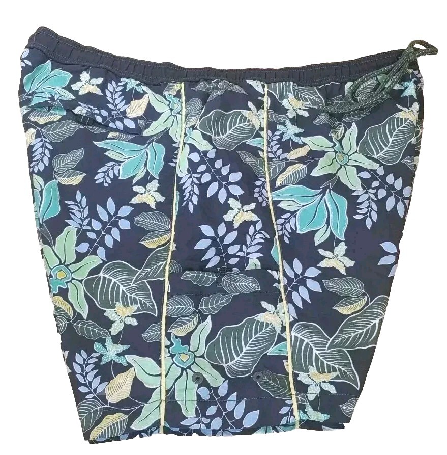 Tommy Bahama Relax Swim Trucks Men XL Hawaiian Tropical Pool Beach Black Floral