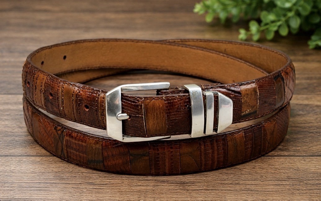 Irvine Park Leather Belt Brown Patchwork Textured USA XL 38-45 1.25”