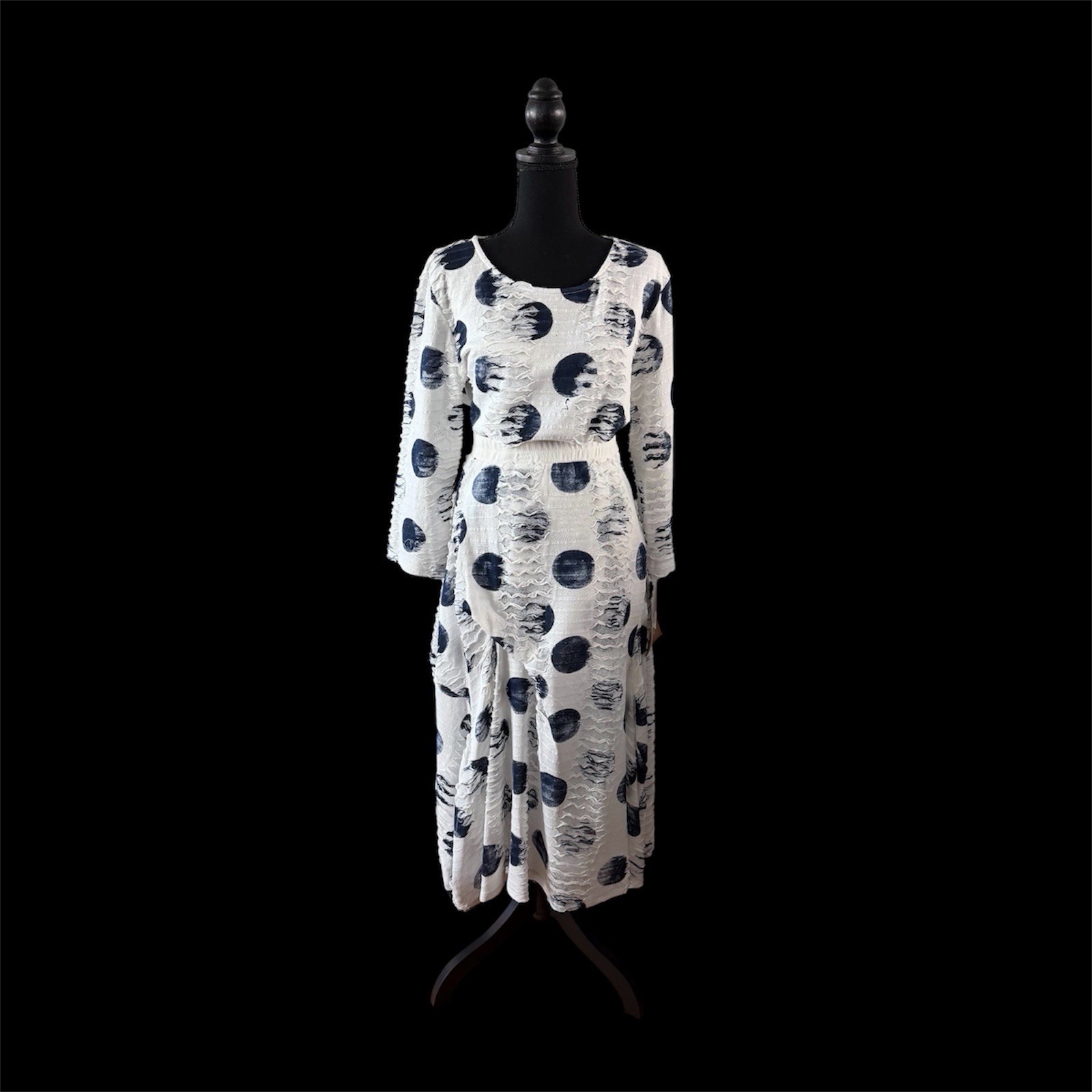 Donna by Donna Vinci 2pc White with Navy Polka Dots Skirt Set, NWT Size XL