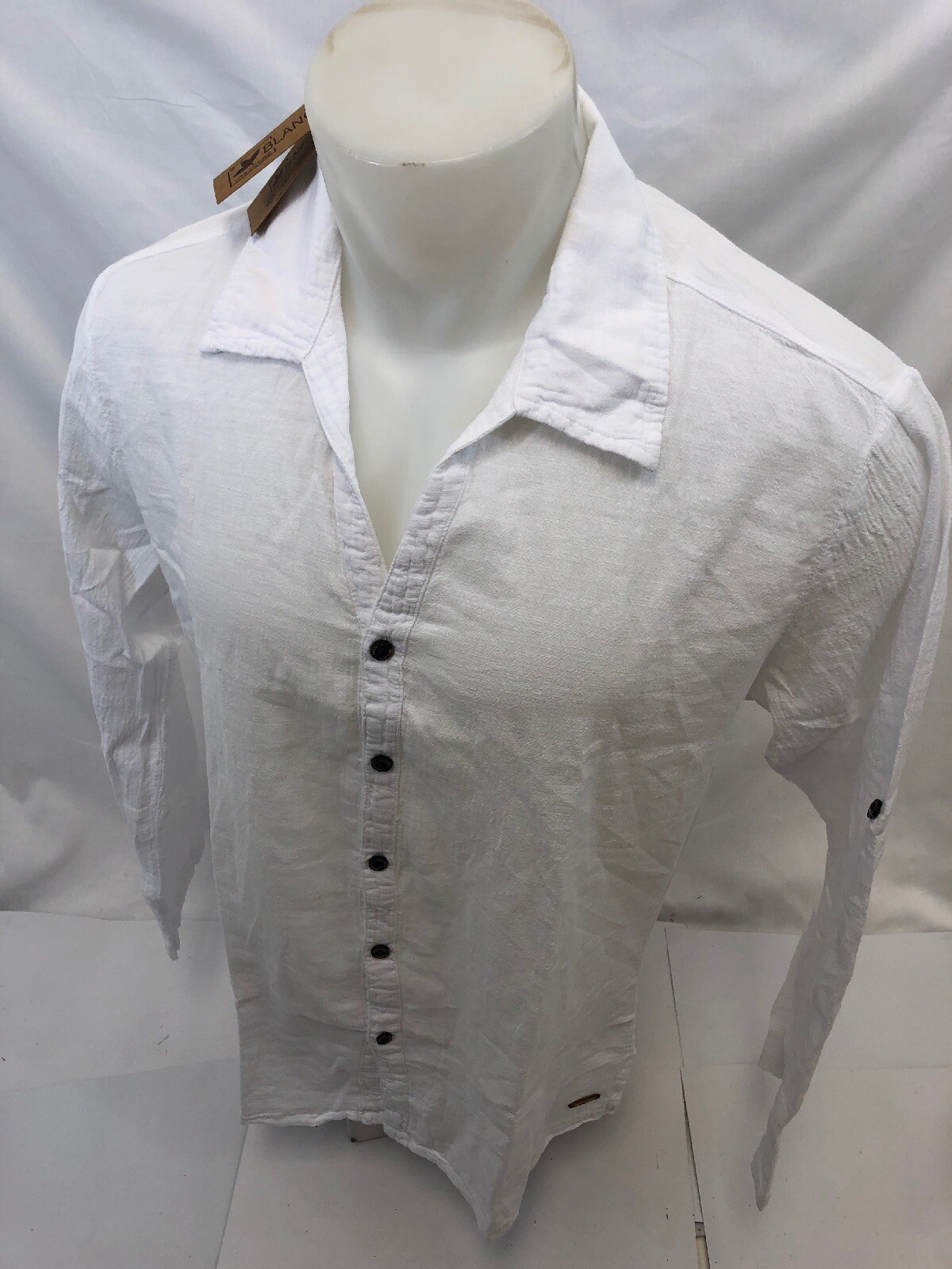 Mens LONG SLEEVE BUTTON UP BLANCO By ENVY WHITE SHIRT BEACH TOP 100% Cotton NWT