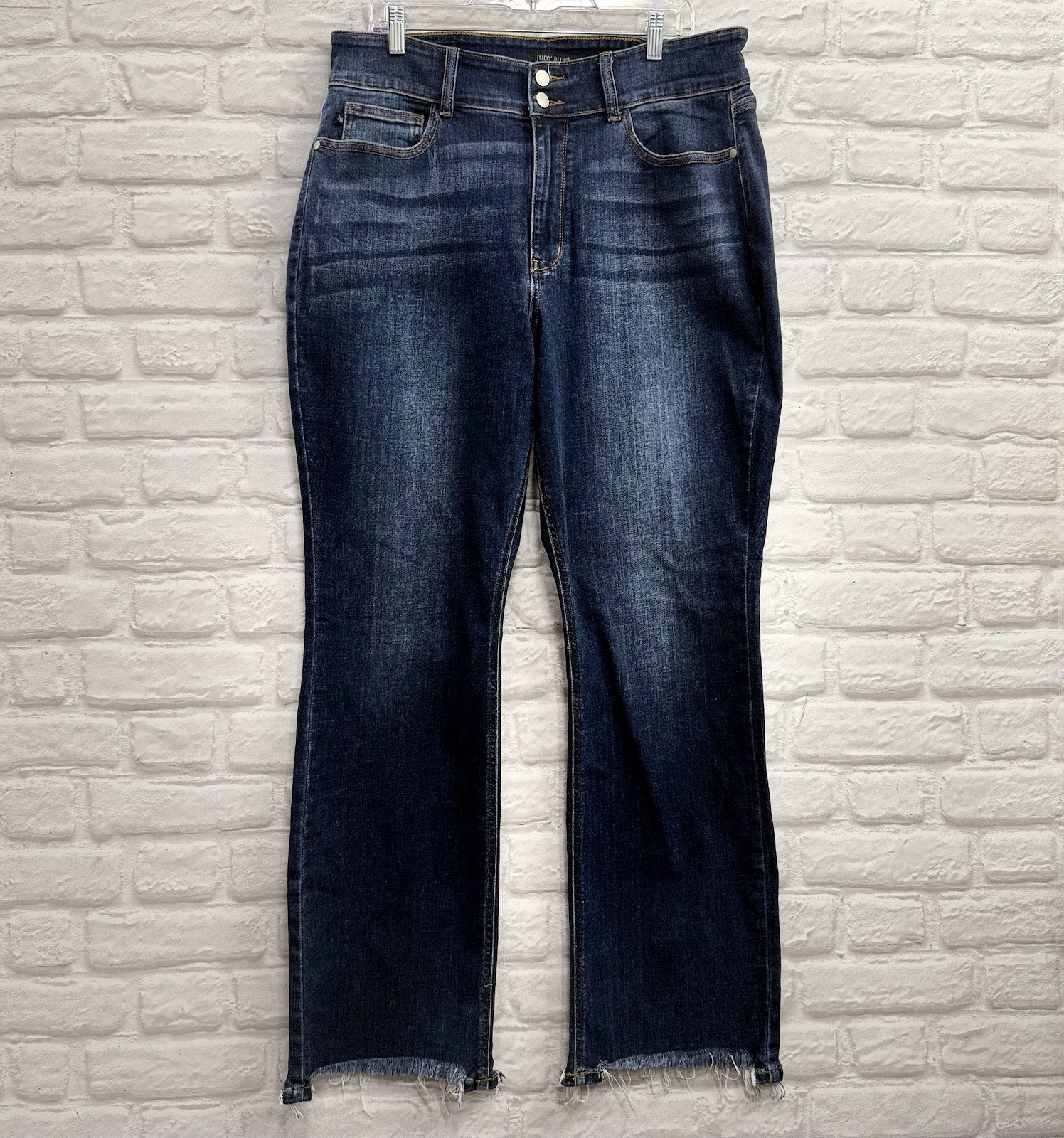 Judy Blue Jeans Womens 18W High Rise Dark Wash Bootcut Stretch Distressed Fringe