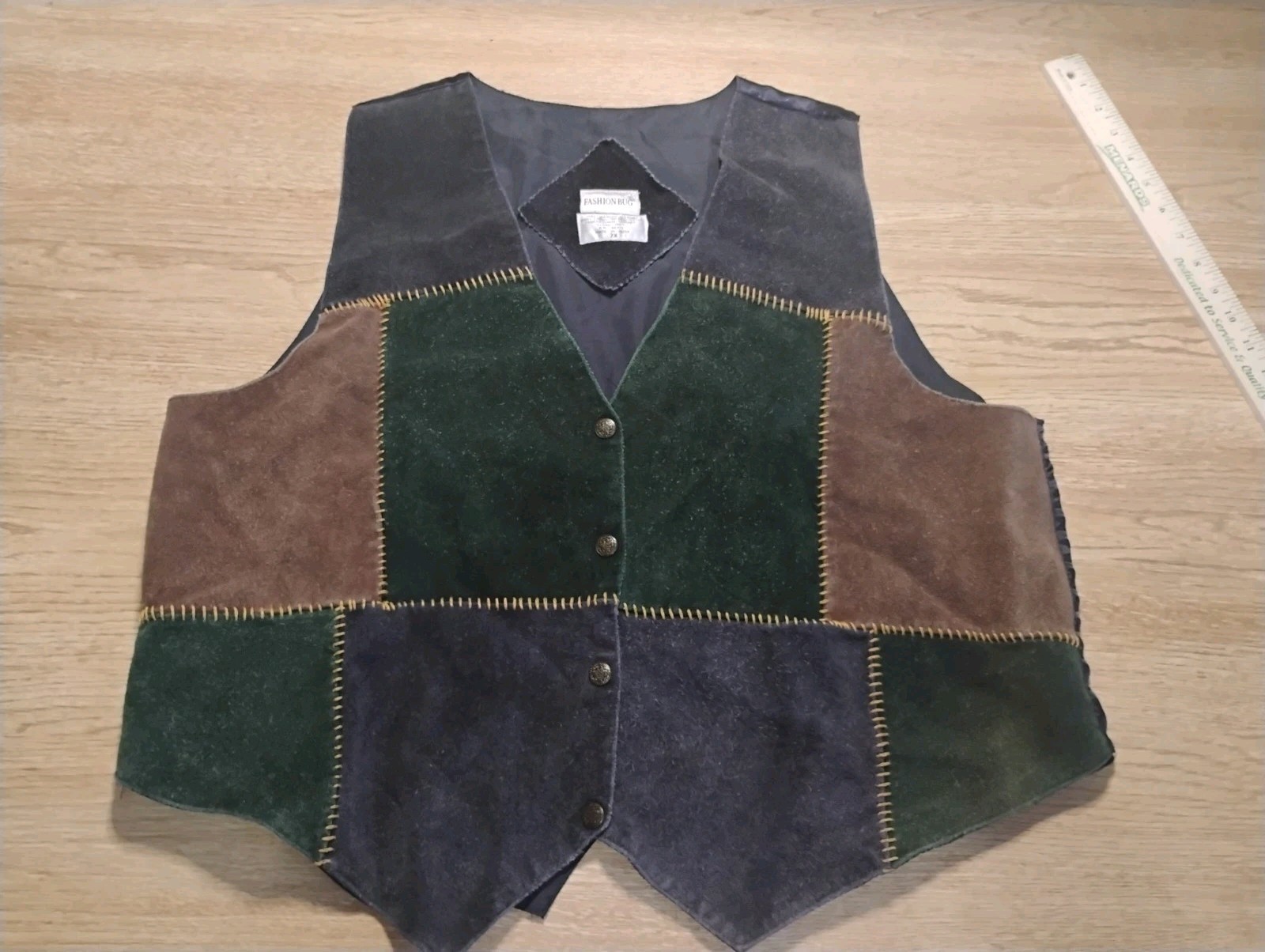 Vintage Fashion Bug Woman’s Leather Patch Vest Jacket 2X Patchwork Genuine Leath