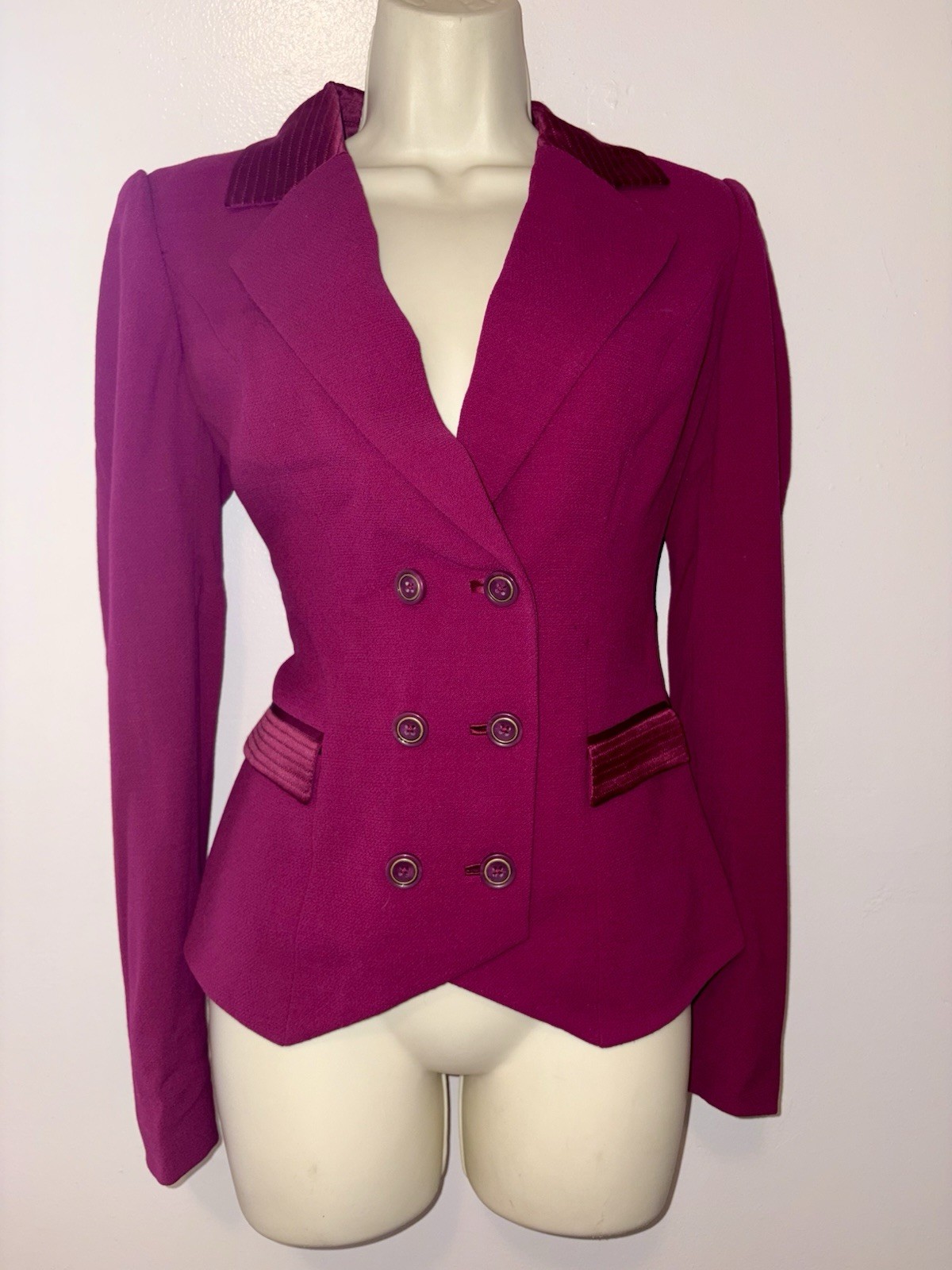 Rachel Zoe Dark Magenta Crepe Double Breasted Blazer Jacket NWT! 6