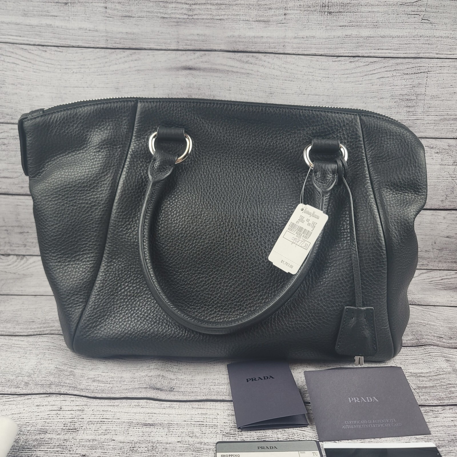 Prada Vitello Daino Black Leather Satchel Bag BR5128 Nero Silver Hardware