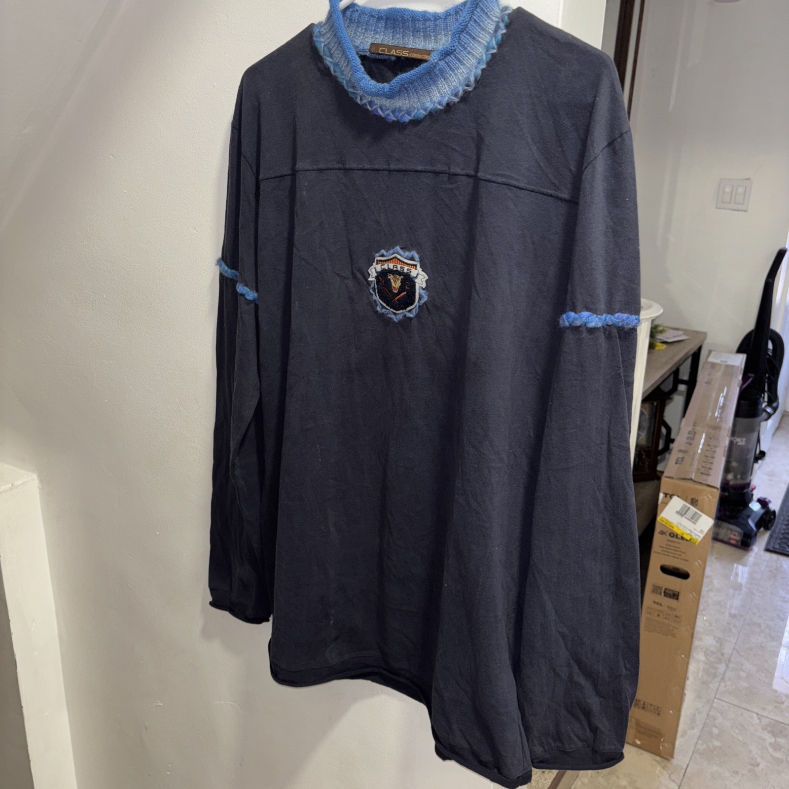 Class Roberto Cavalli Men’s Long Sleeve Shirt Black Blue Designer Casual IT 52