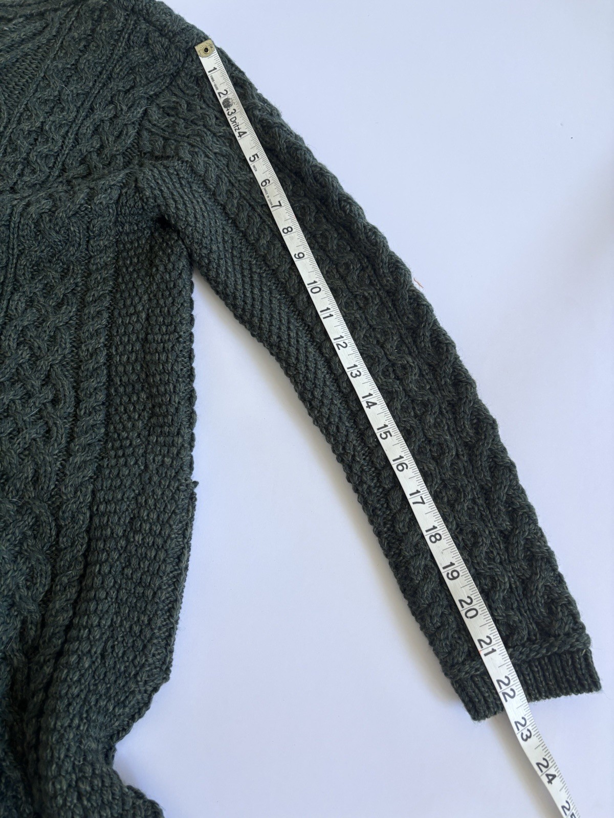 Aran Crafts merino wool cardigan Sweater Coat Side Zip Long Green Small