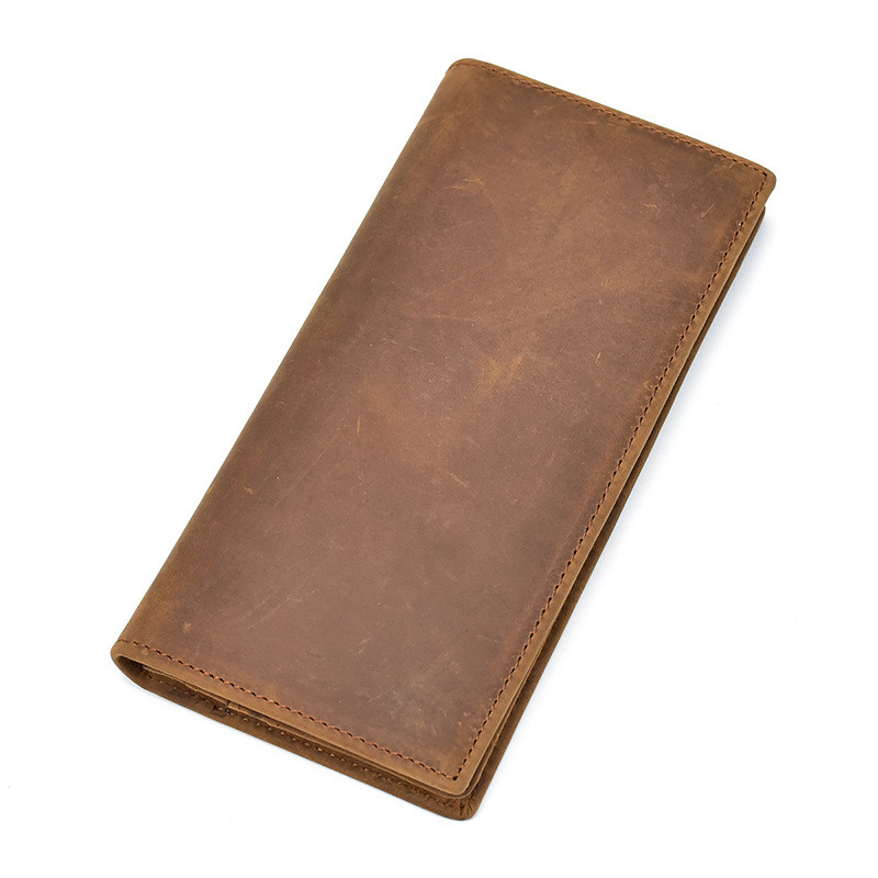 Mens Genuine Leather RFID Blocking Bifold New Brown Long Wallet Card Holder