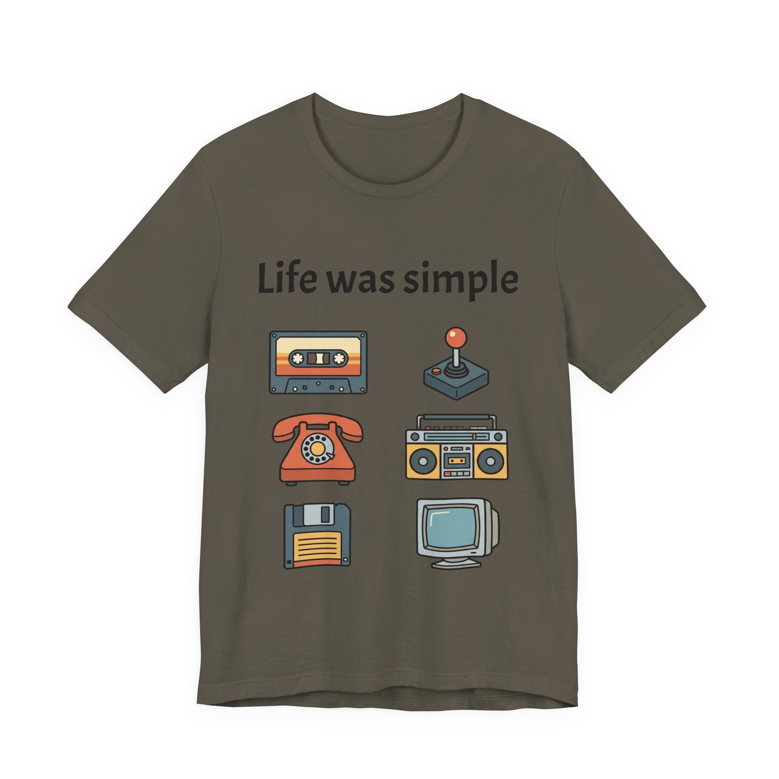 Life Was Simple vintage tech icons T-Shirt | retro cassette joystick phone 80s