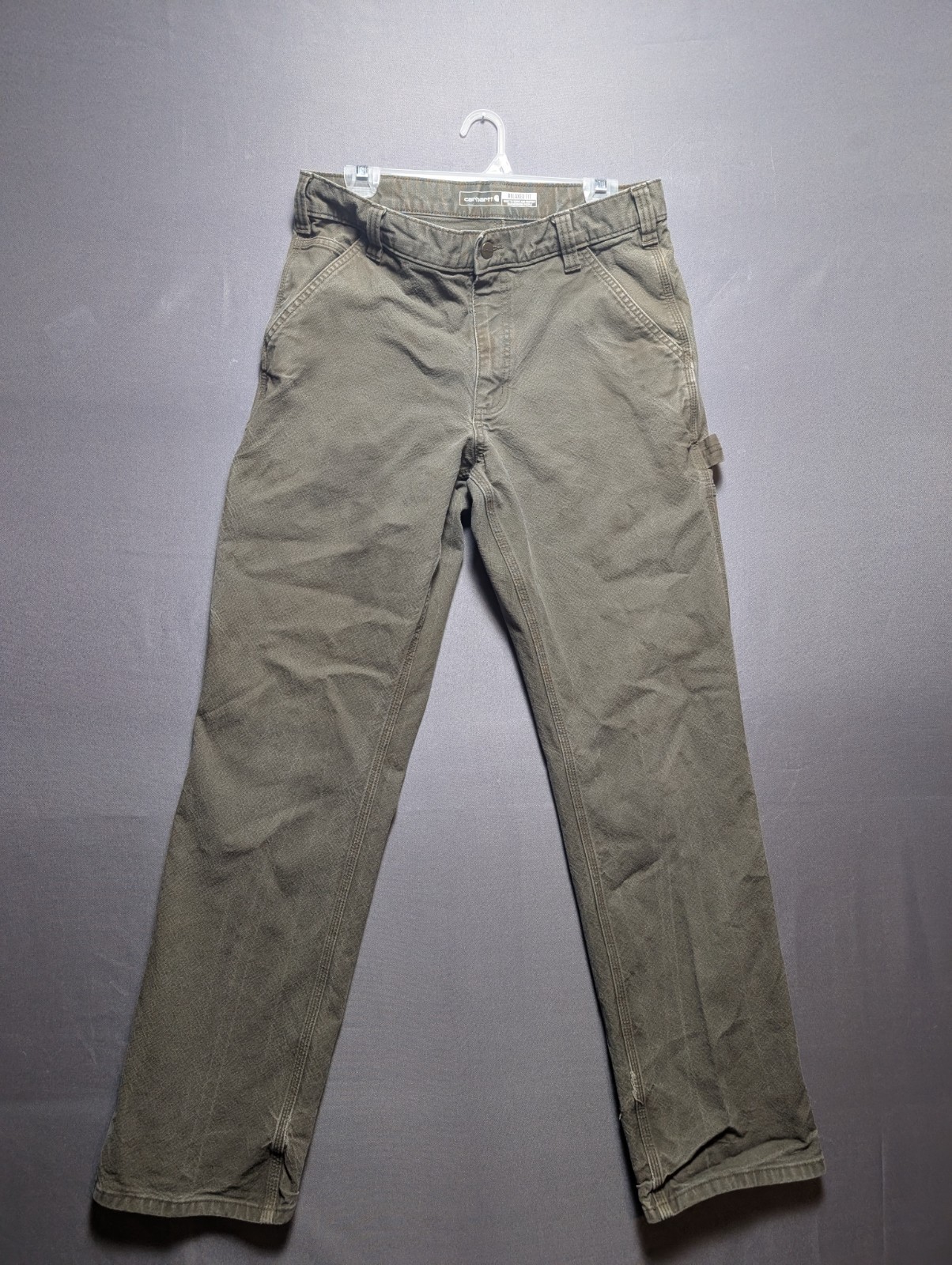 Carhartt Carpenter Pants Mens 33×34 Green Relaxed Fit Hammer Loop Skinny Leg