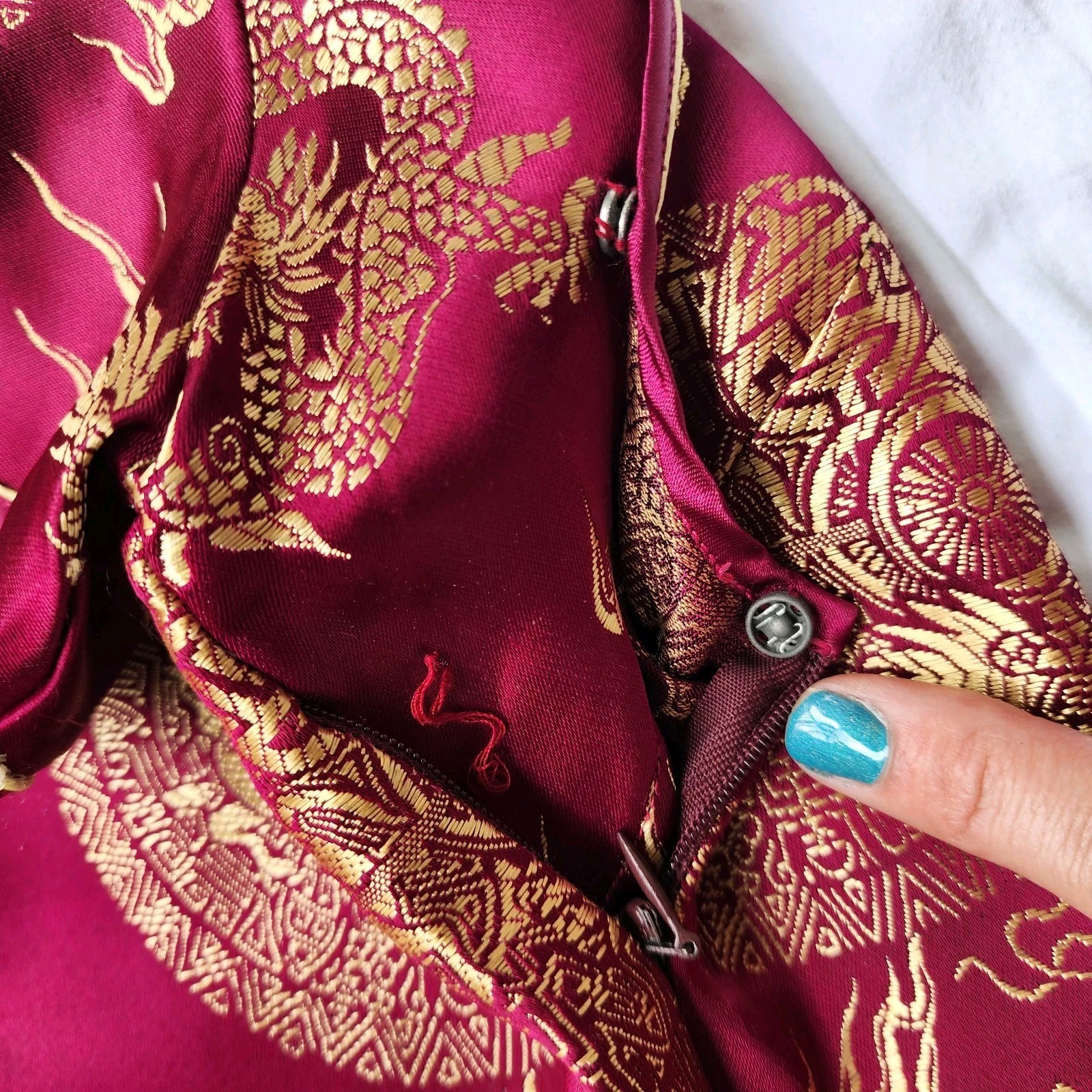 Women’s Vintage Cheongsam Burgandy And Gold Mini Dress Size M