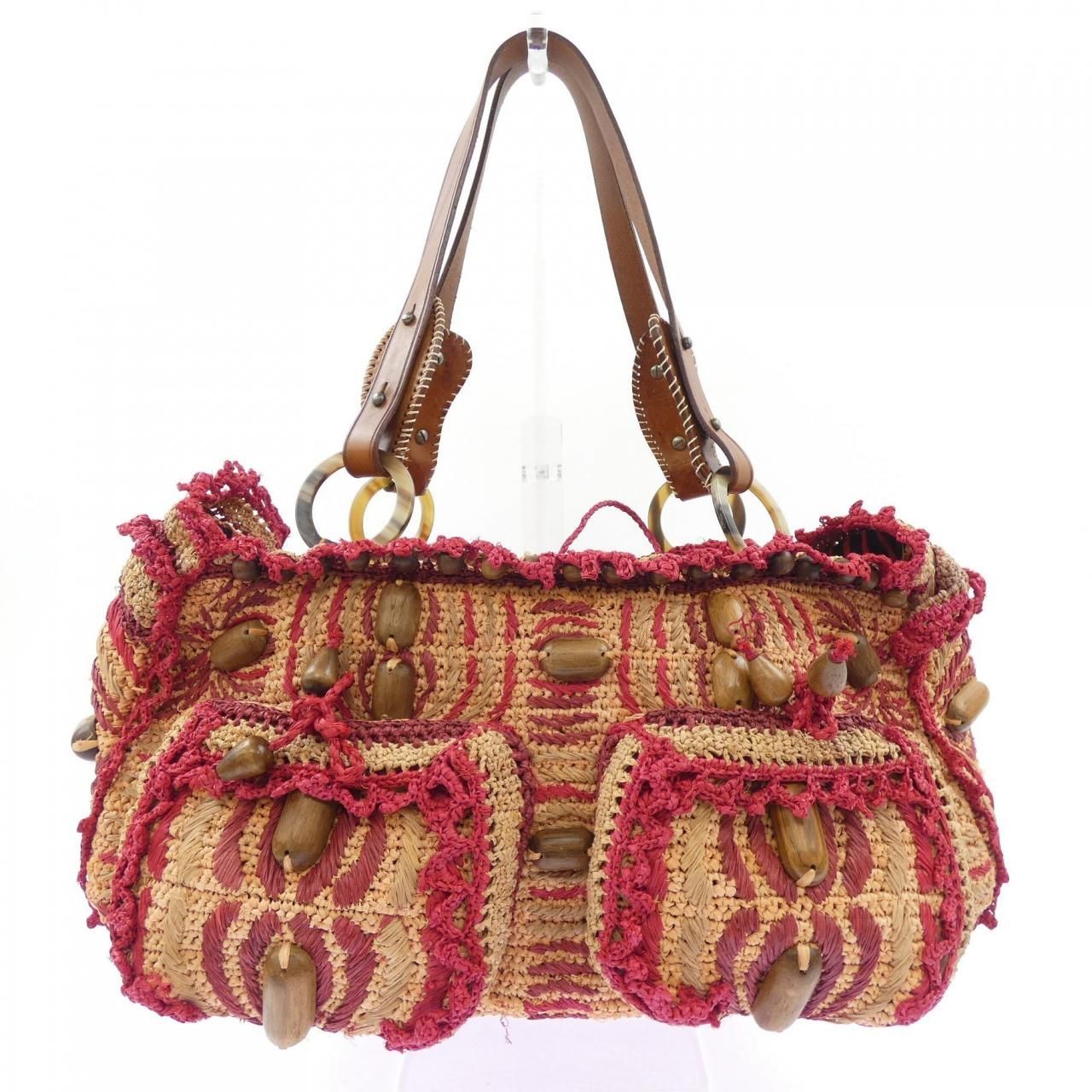 Jamin Puech Shoulder Bag Beige Pink Red Brown W40cm H19cm D22cm Women