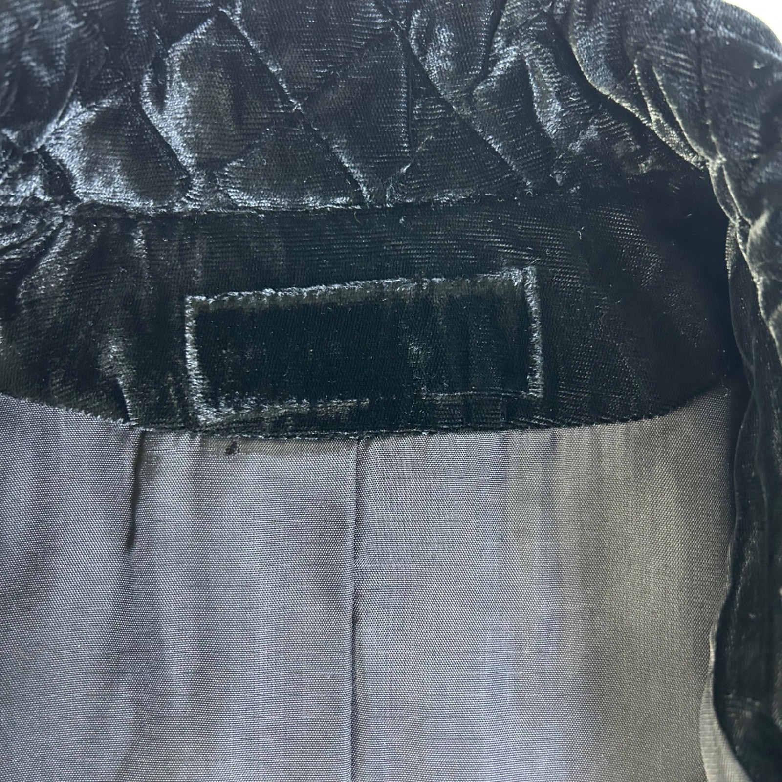 Black Velvet Quilted Blazer Jacket Button Front Collar Womens Dressy Sz Medium