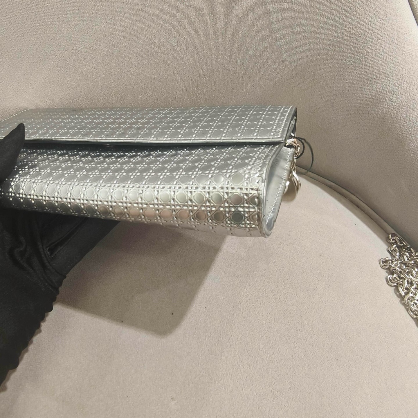 Dior Pre-Owned Authentic Chain Bag Silver 21*11 Silver Free Tracked Shipping