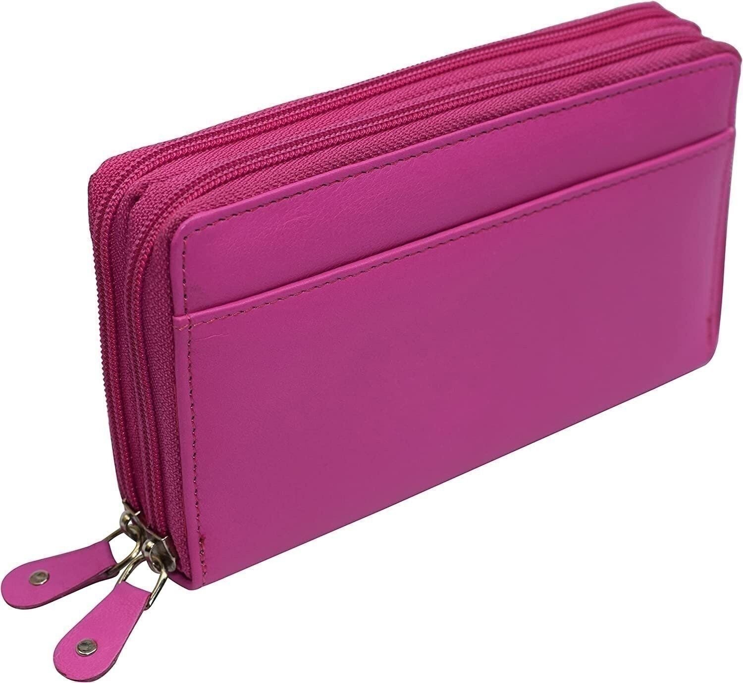Marshal Genuine Leather Double Zipper Clutch Checkbook Wallet for Women #4575CF