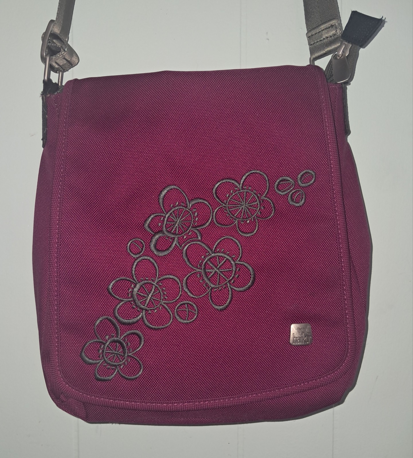 Haiku Jaunt Crossbody Bag Fuchsia Canvas Embroidered Floral Adjustable Straps