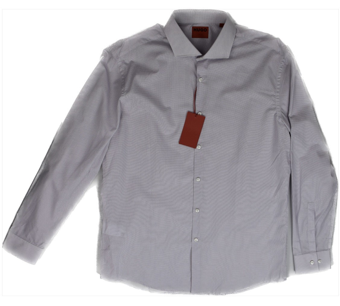 Hugo Boss Men Slim Paste Purple Kason Micro Print Dress Shirt 17 – 43 New