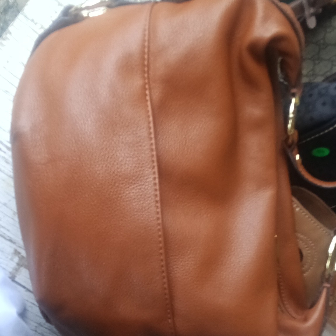 Michael Kors Brown Pebbled Zip Shoulder Bag Gold Hardware Large Crescent