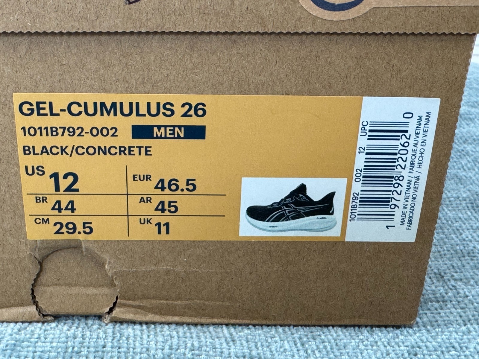 Size 12 – ASICS Gel Cumulus 26 Black Concrete