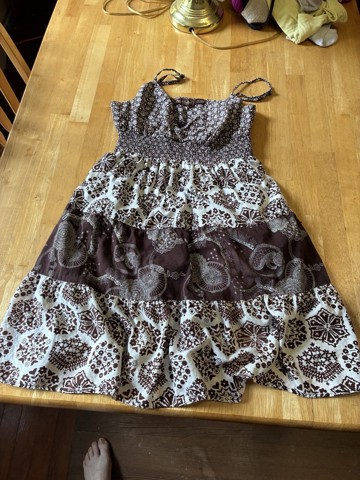 Speed Control New York Brown/White Floral Square Neck Sundress Knee Length L