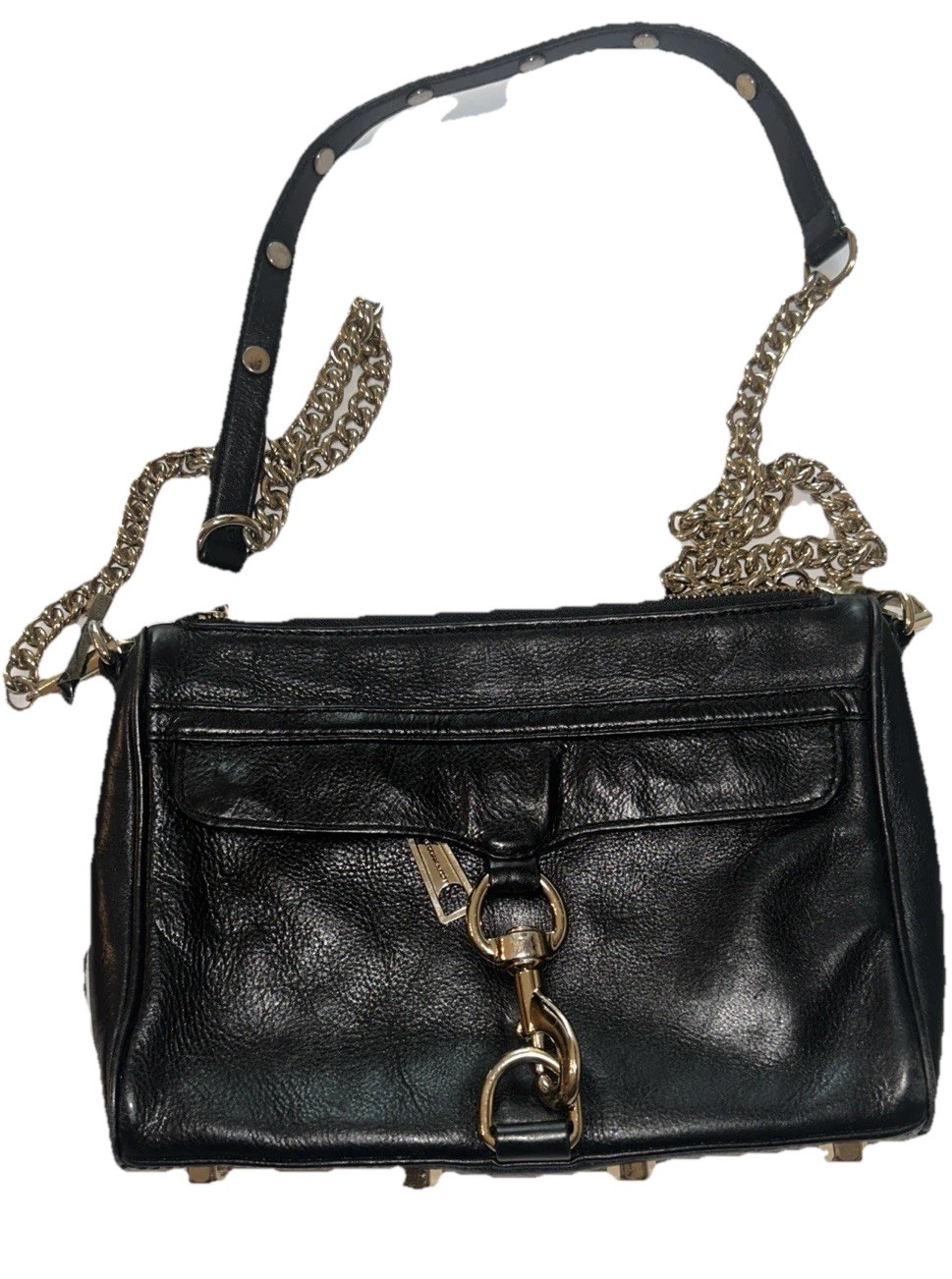 Rebecca Minkoff Mini MAC Black Leather Gold Chain Crossbody Shoulder Bag EUC