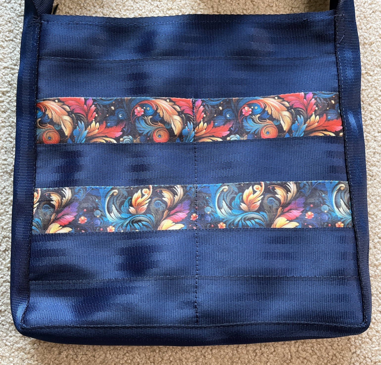 Buckle Up Bags Blue Floral Large Crossbody Hipster (Similar to Harveys Seatbelt)