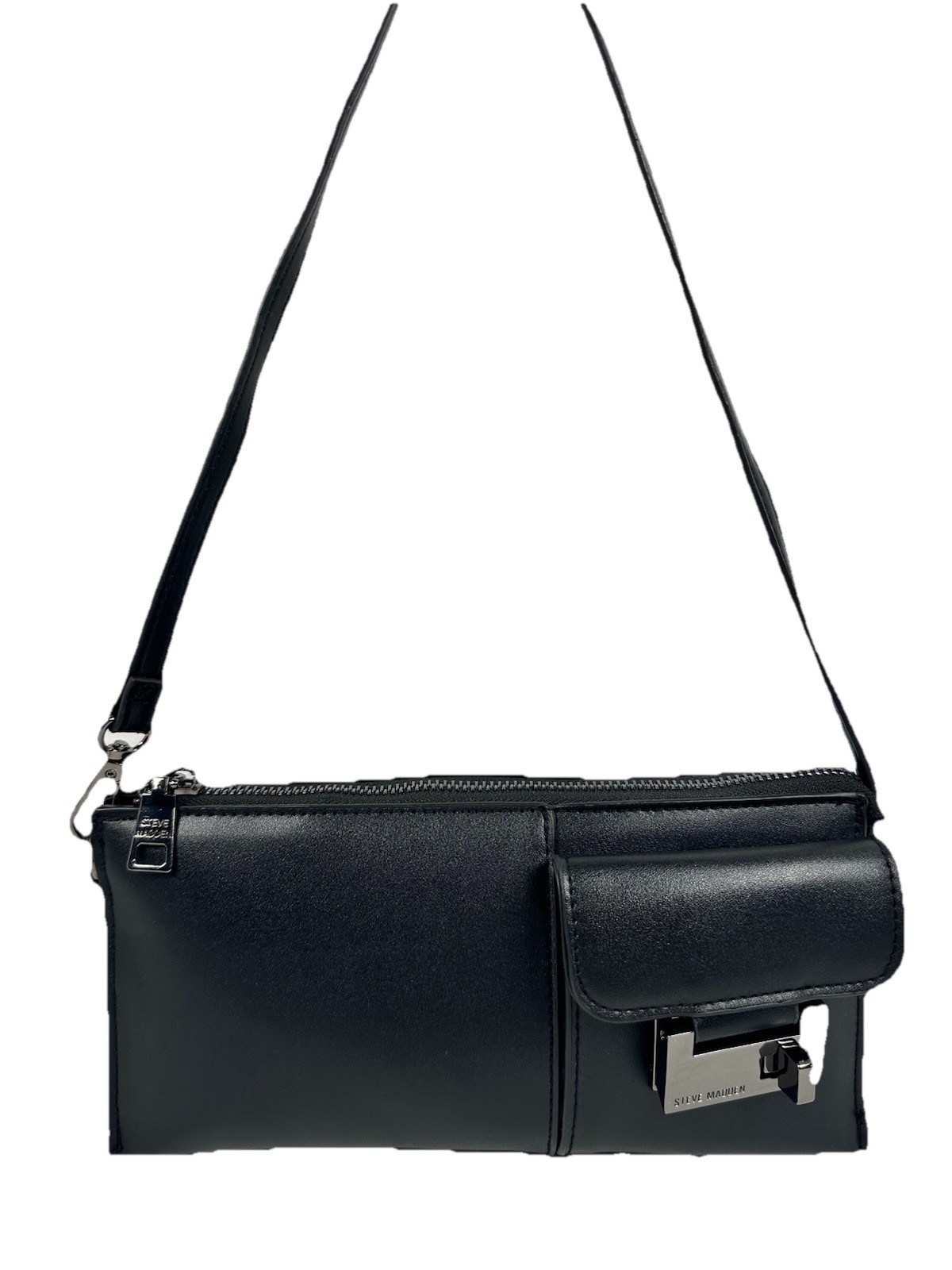 Steve Madden Black Mini Shoulder Bag Silver Turn Lock Zip Top Purse