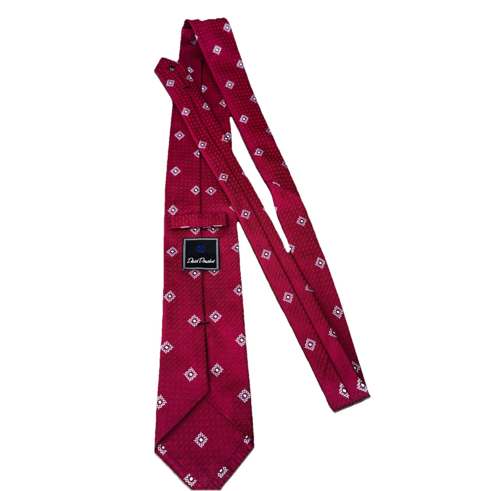 David Donahue Red Blue Geometric Neck Tie 100% Silk Handmade 3.25 inches