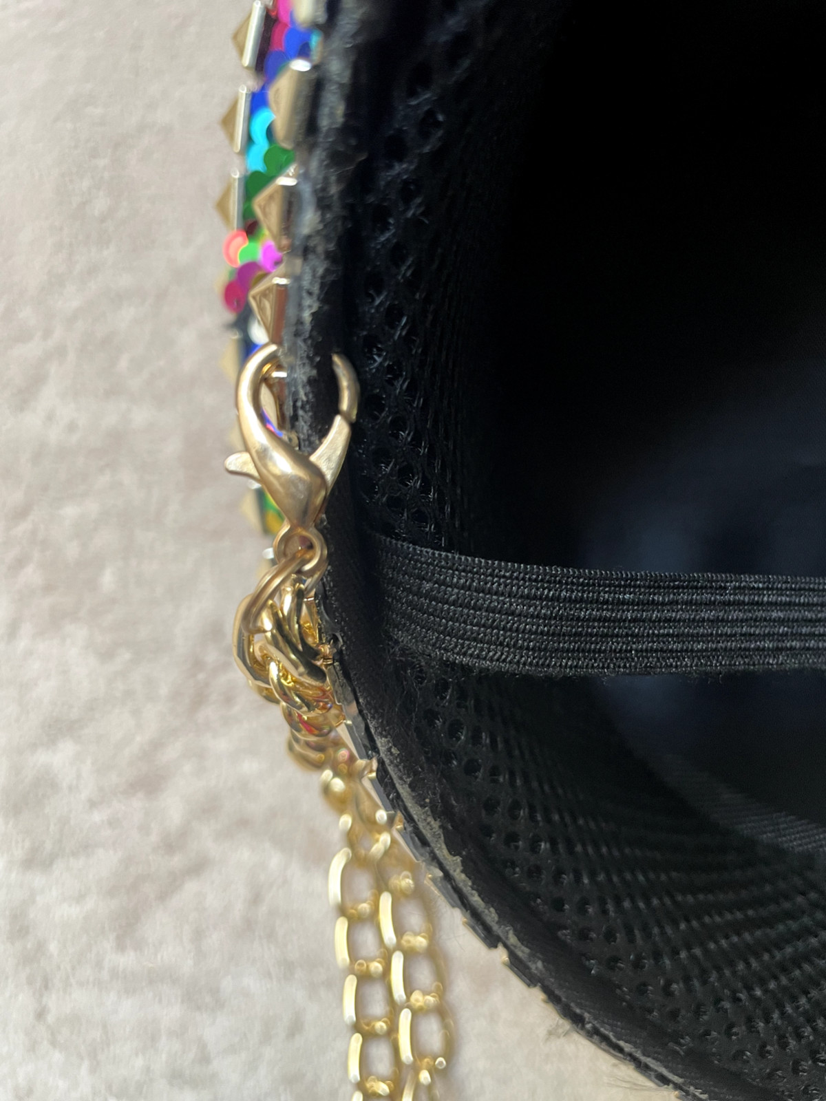 Hat Sequin Festival Military Punk Army Officer Cap 7 3/8″ Inner + Strap + Chains