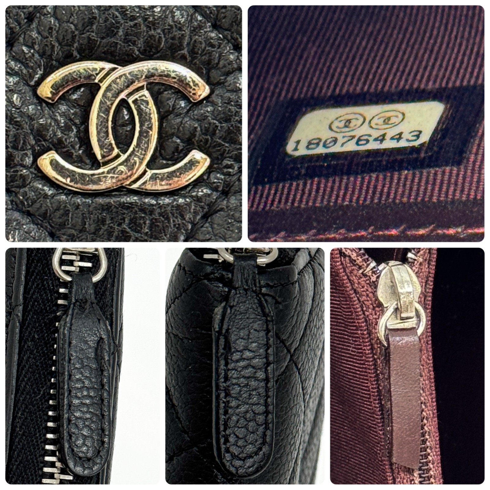 CHANEL Matelasse Caviar Skin Round Zippy Long Wallet Purse leather Black Auth