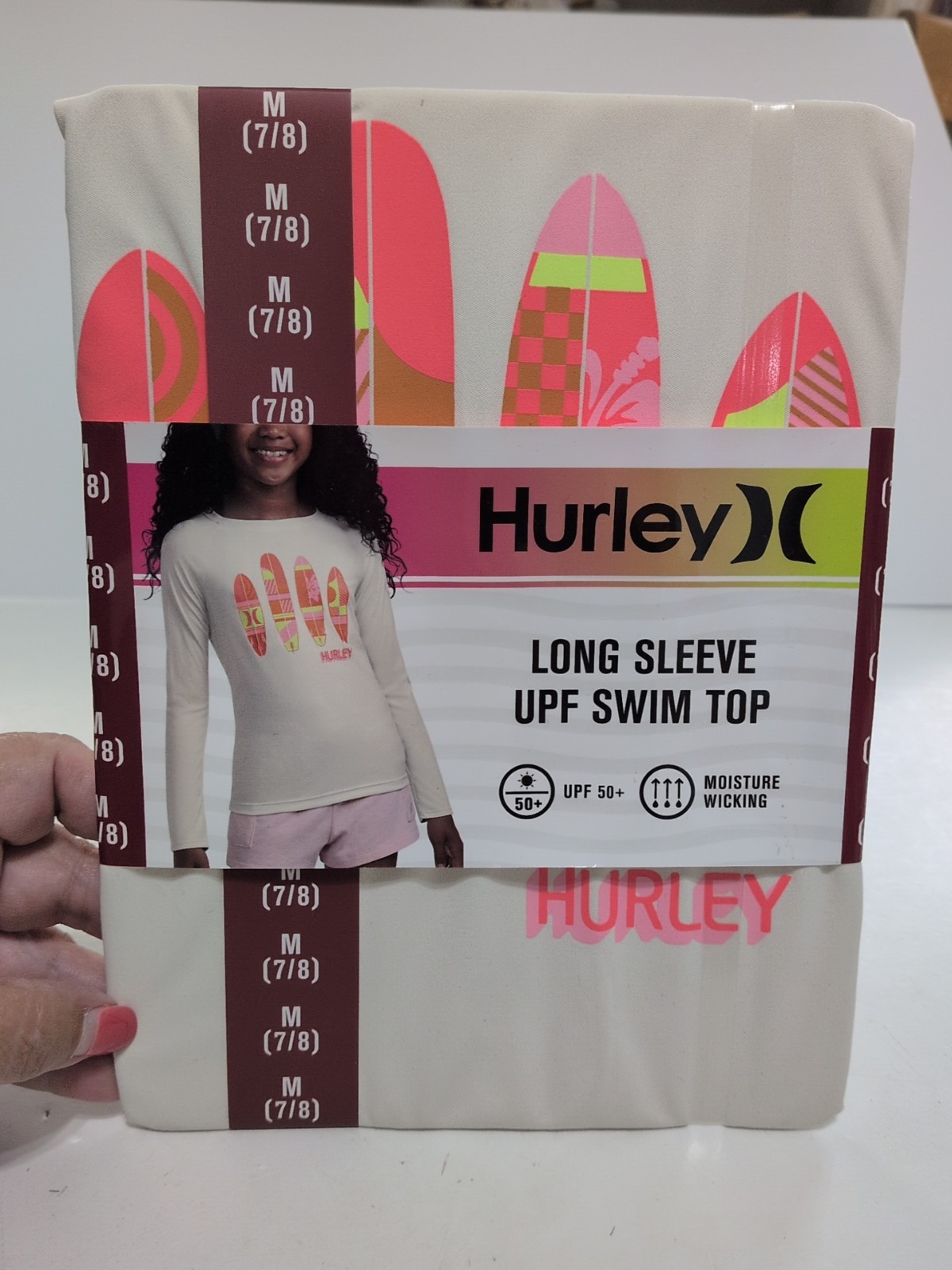 Hurley Youth Girl’s M (7/8) UPF 50 Long Sleeve (Light Beige, Orange, Yellow) NEW