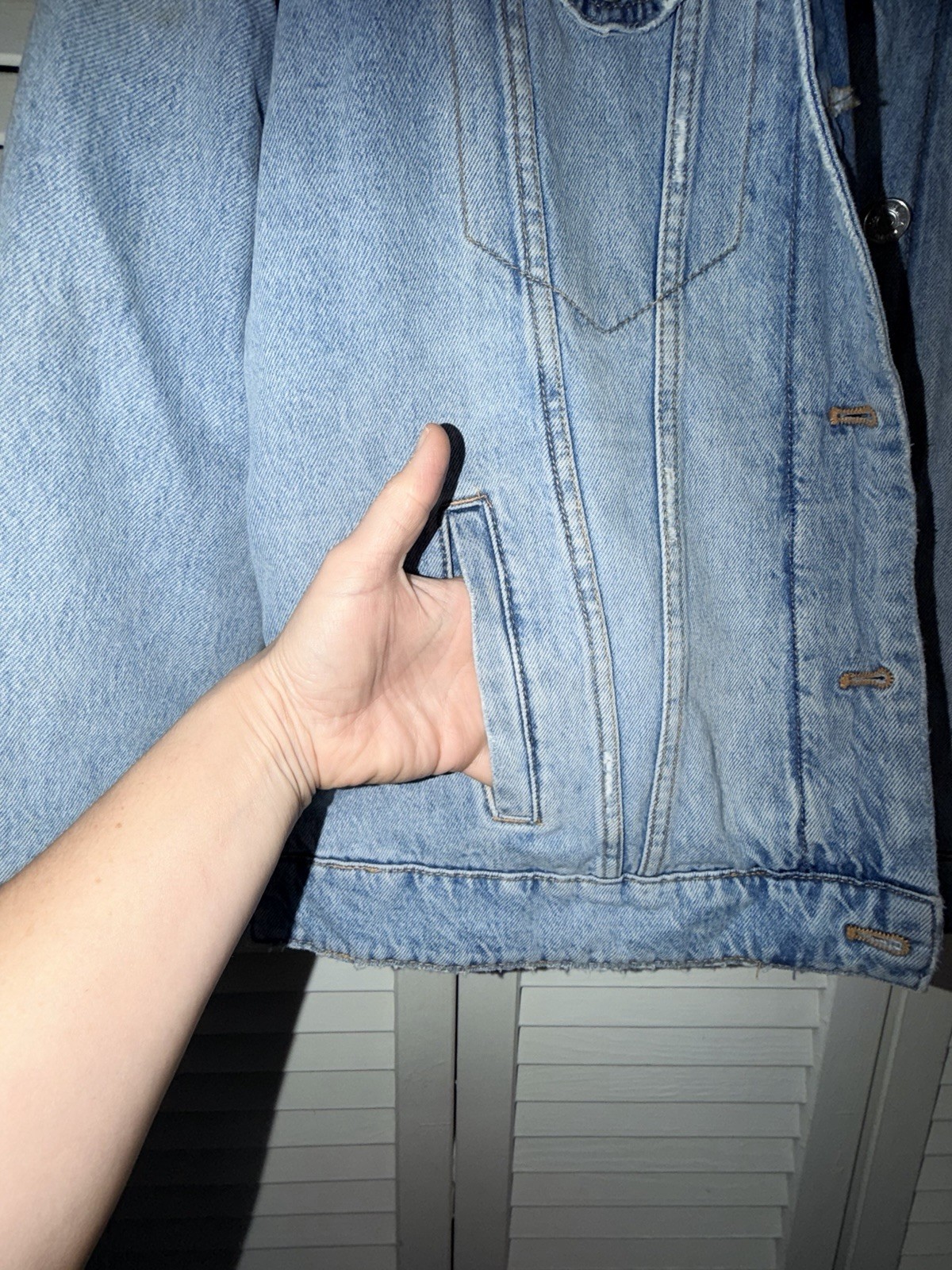 Zara Cotton Fleece And Denim Linen Jacket Small