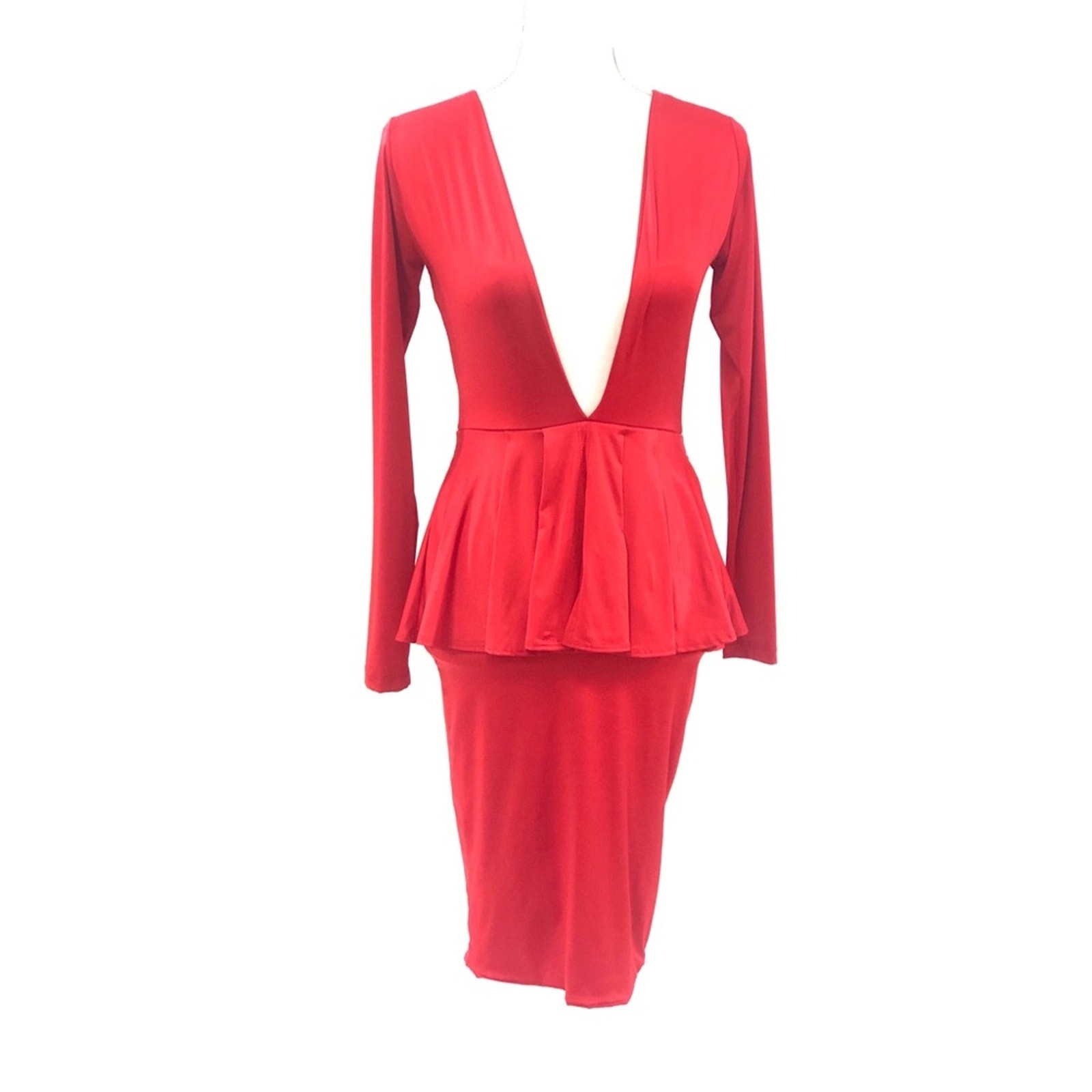 0032 Red Sexy Long Sleeve Mini Dress