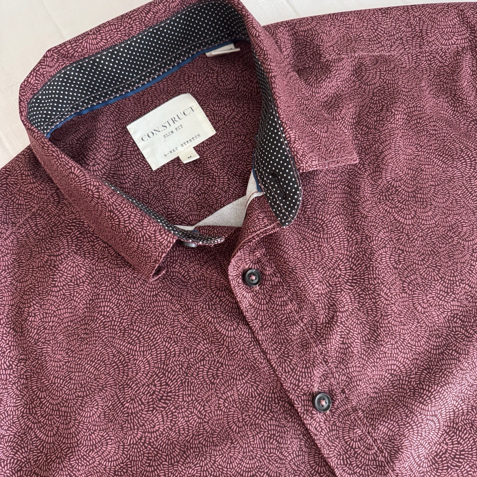 Construct Slim Fit Button Down Mens MEDIUM Long Sleeve. Maroon All Over Print