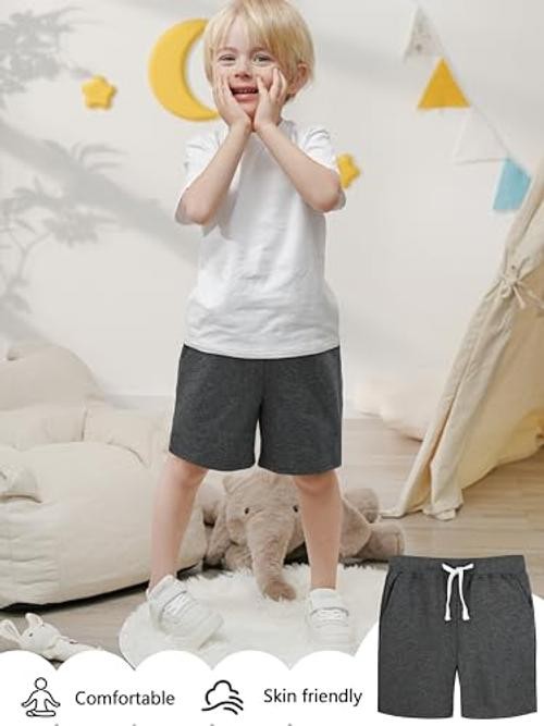 4 Pack Toddler Boy Shorts Boys Cotton 5T Black, Navy, Burgundy, Dark Gray