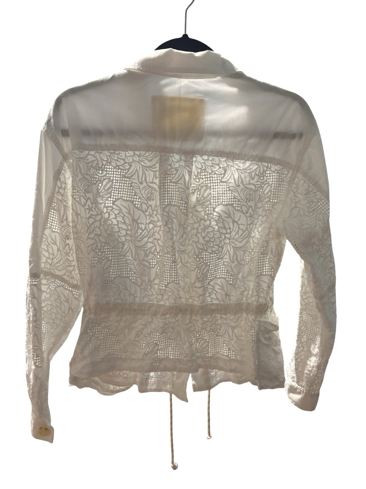 Anthropologie Sheer Floral Lace Utility Anorak Jacket White Drawstring Sz S