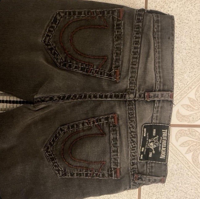 True Religion Men’s Gray Denim Jeans Slim Skinny Mid Rise Dark Wash 5-Pocket