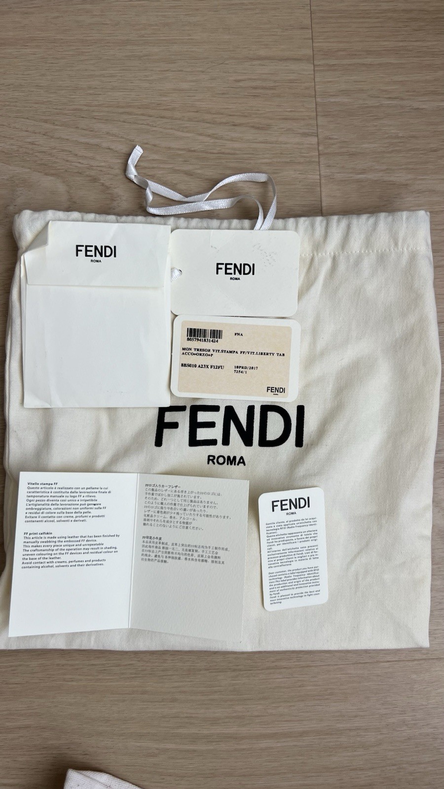 FENDI Mon Tresor Mini Bucket Drawstring Bag Brown/Black FF Logo, Dust Bag