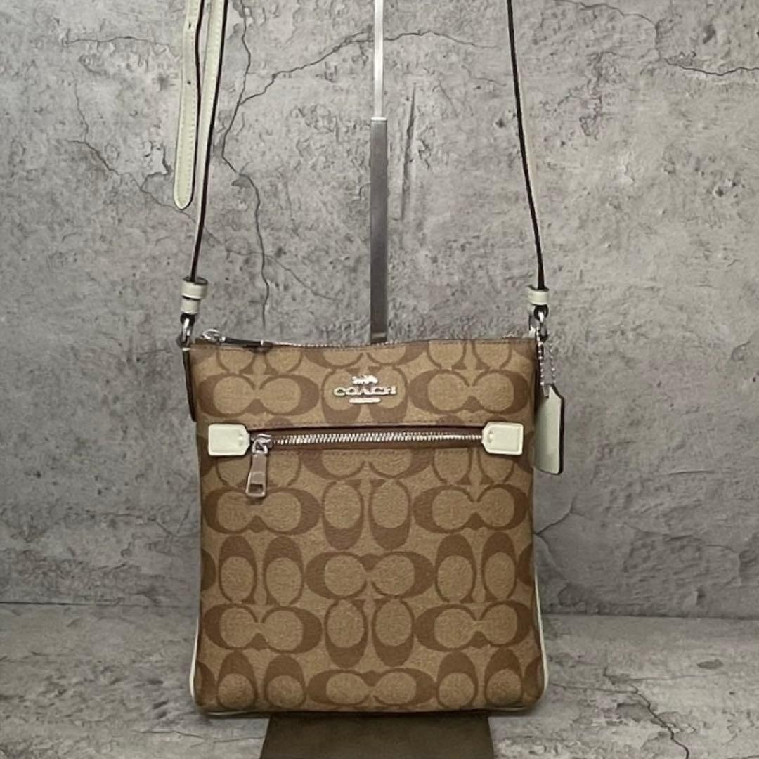 USED COACH Shoulder Bag Signature PVC Leather Beige from JAPAN