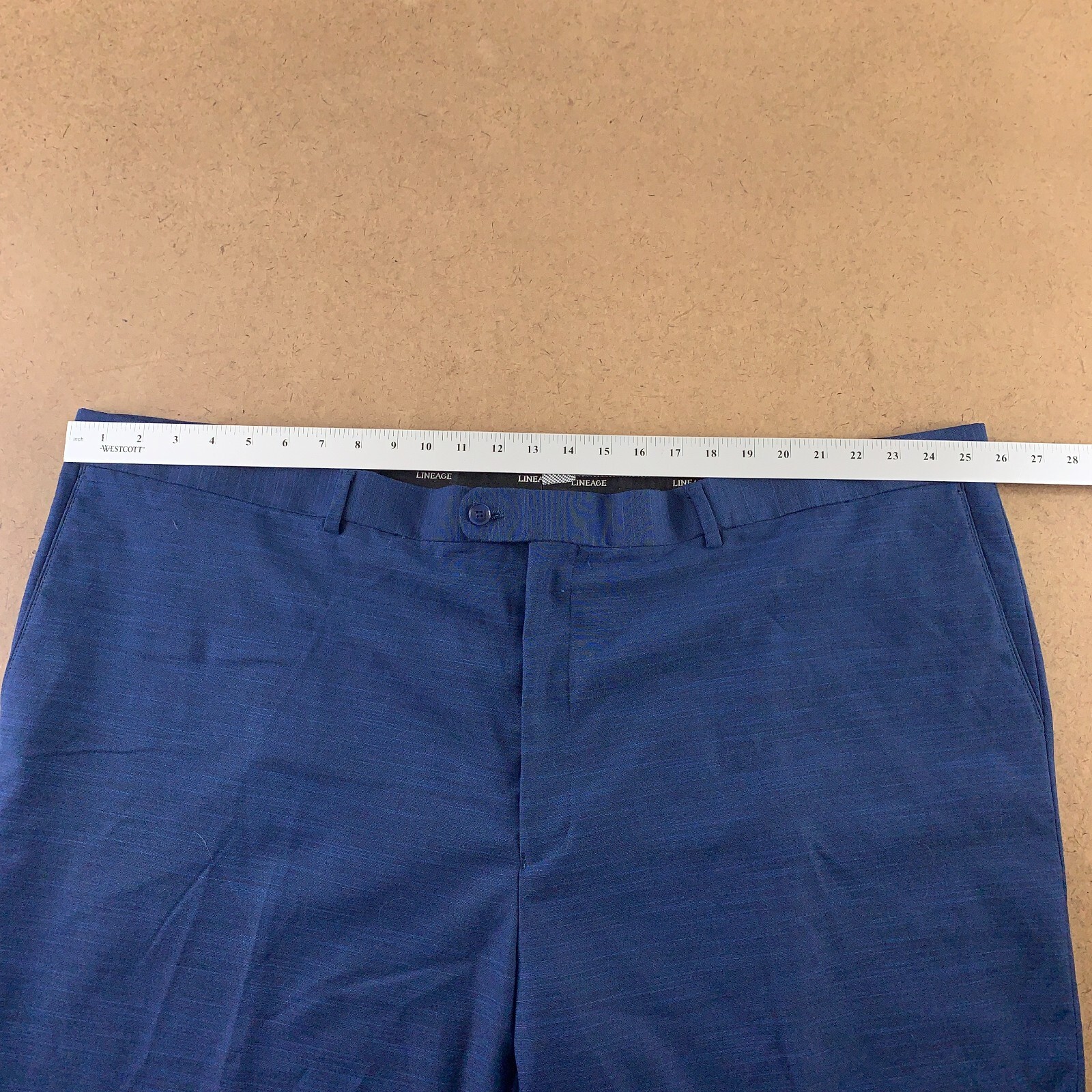Lineage Men’s Size 50 X 38 Raw Hem Blue Flat Front Straight Leg Suit Pants NWT
