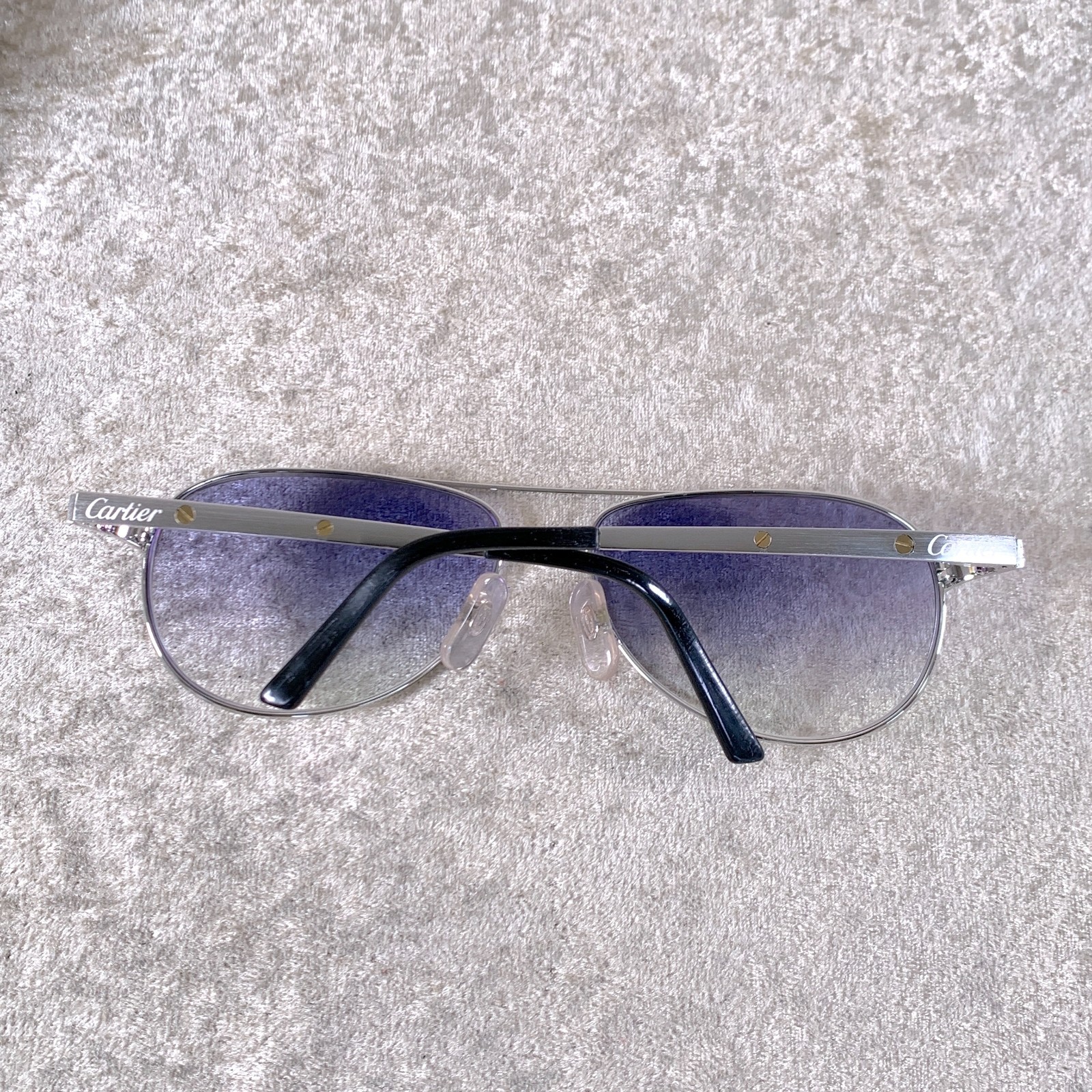 Cartier Santos Dumont Sunglasses Silver Frame with Blue Lens 58-16-130 with Case