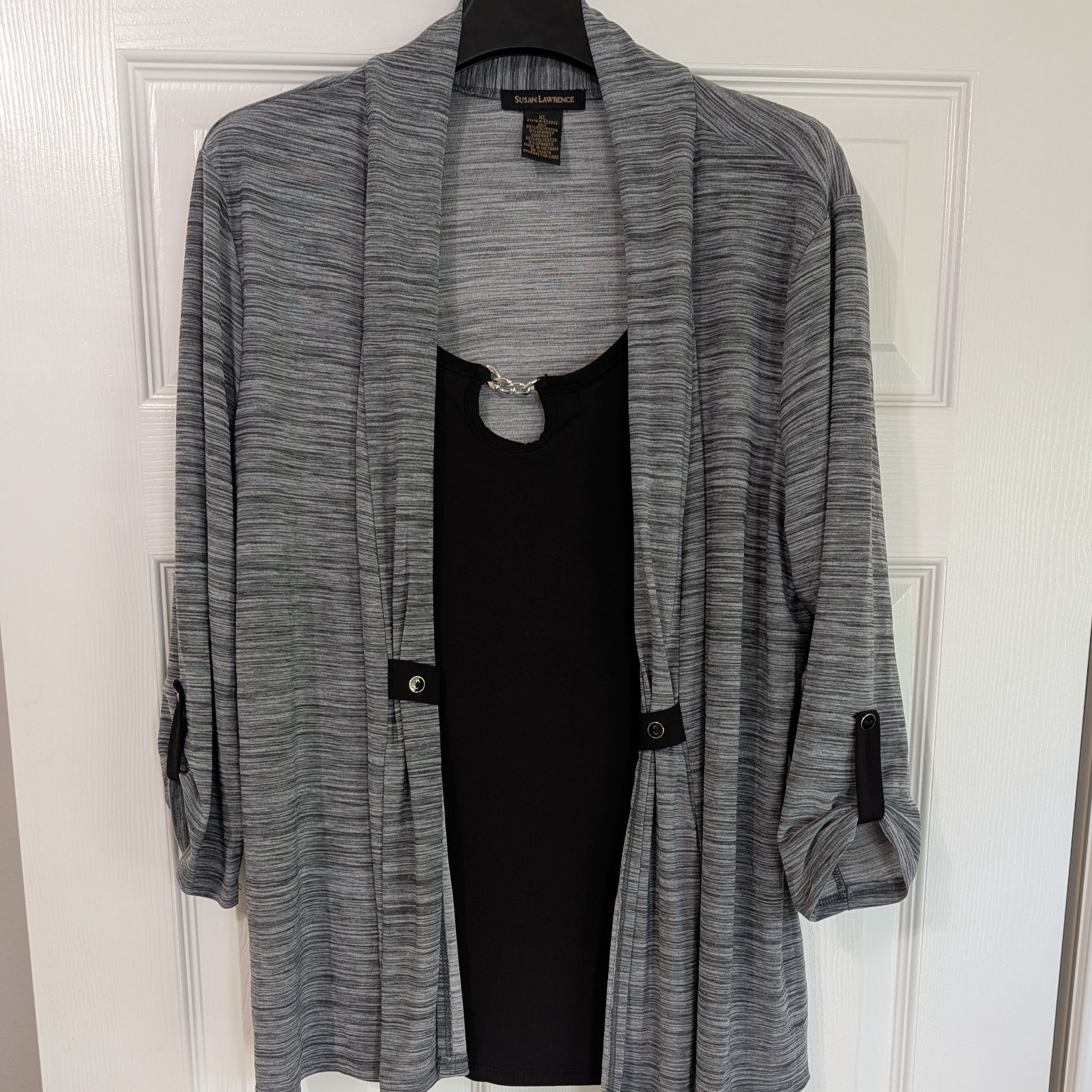 Susan Lawrence XL Layered Black and Gray Blouse