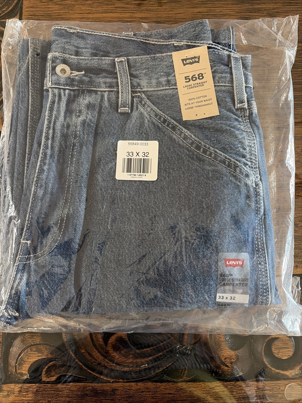 Levi’s New with Tags Men’s 568 Original Straight Loose Fit Jeans Carpenter Blue