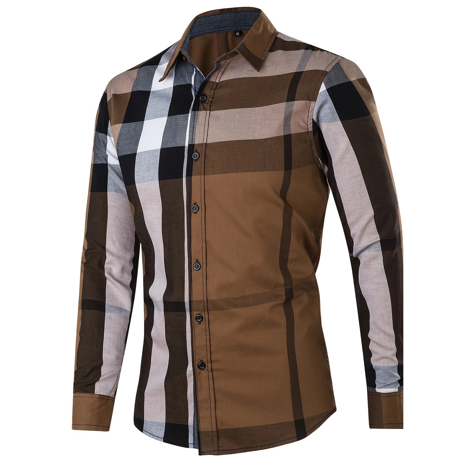 Mens Plaid Shirt Engineered Stripes Men Button Up New Casual Dress Long Sleeve