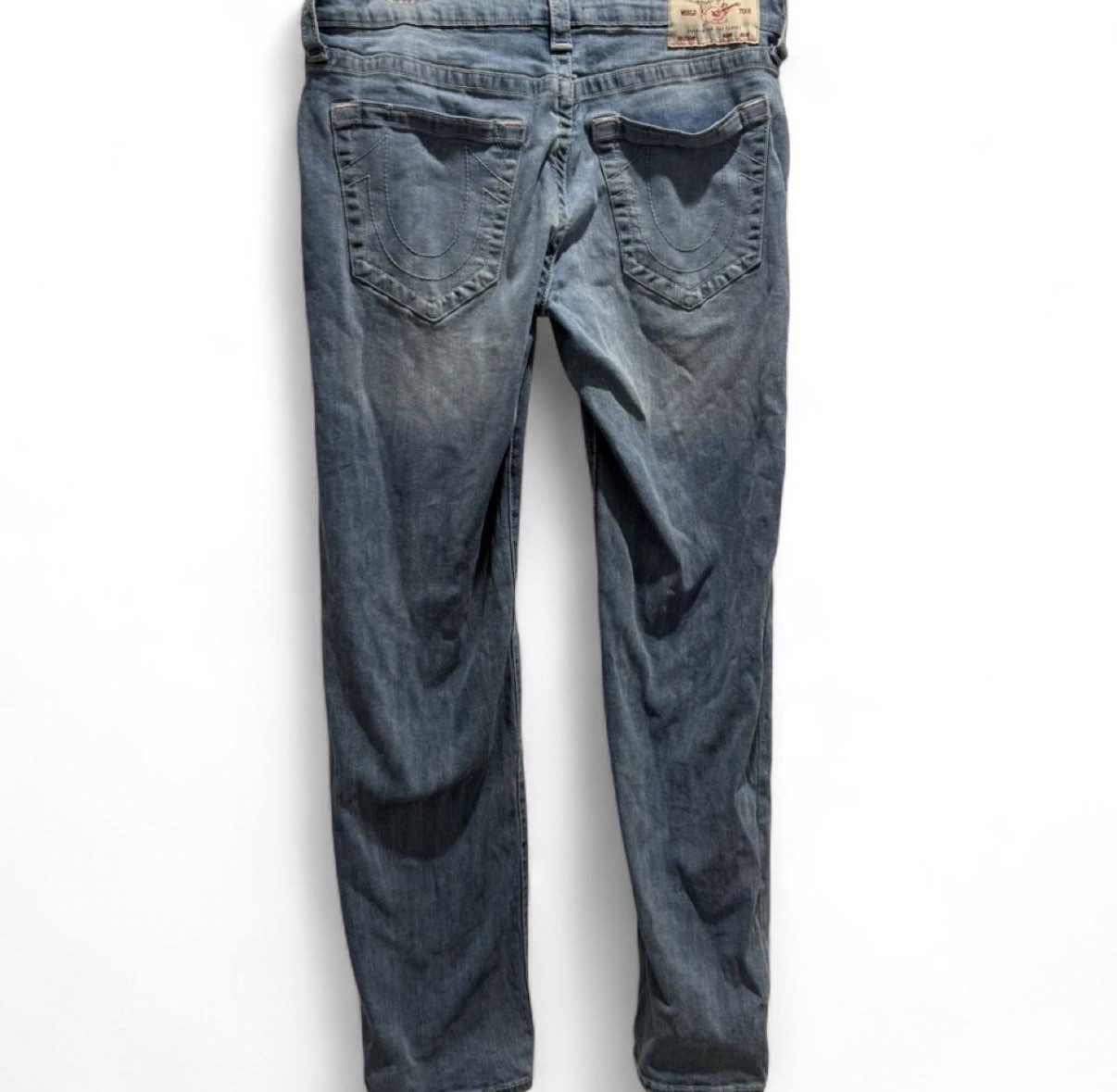 True Religion Men’s Relaxed Slim Straight Light Wash Faded Denim Jeans 32