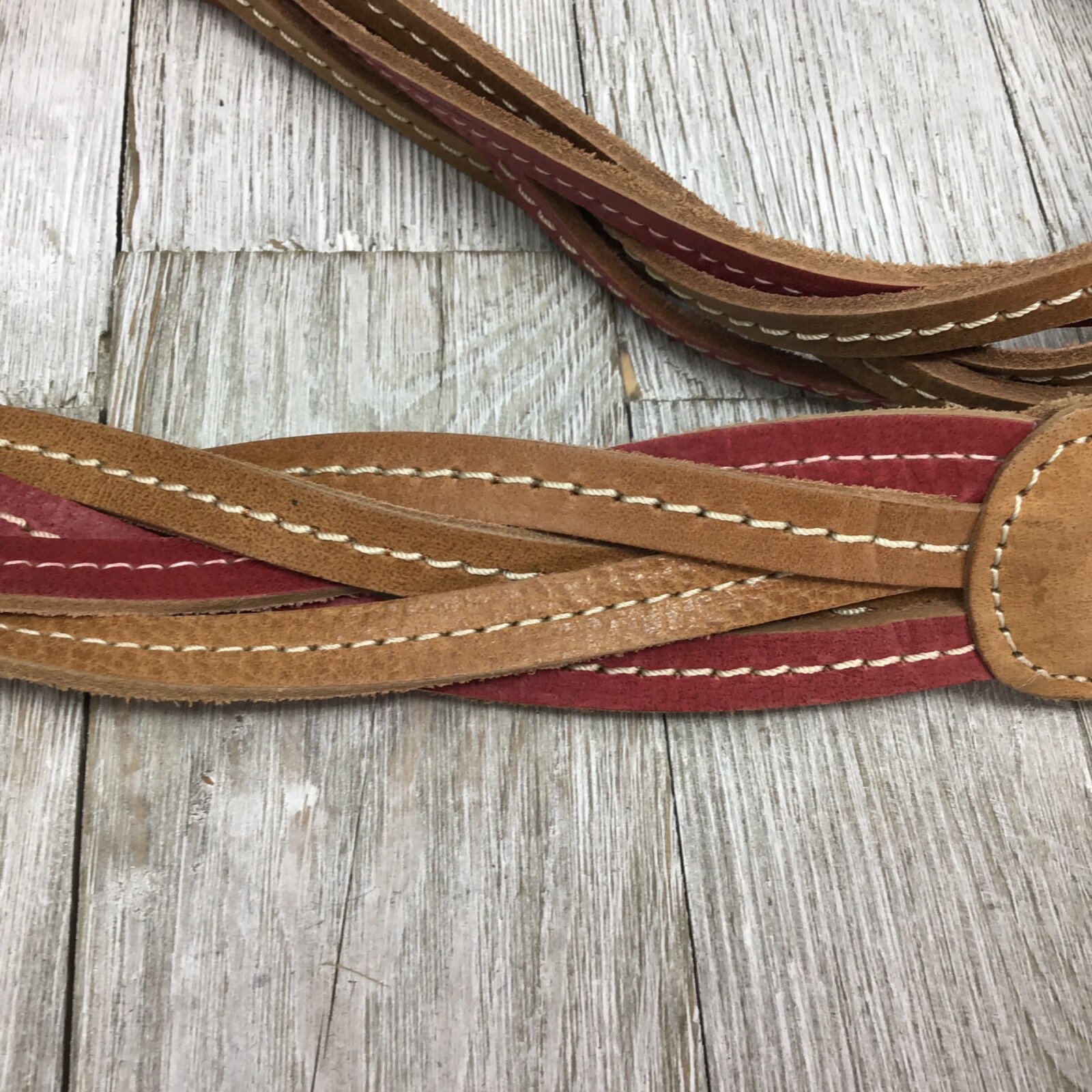 Jessica Simpson Brown Pink Braided Wide Leather Brass Buckle Size Medium