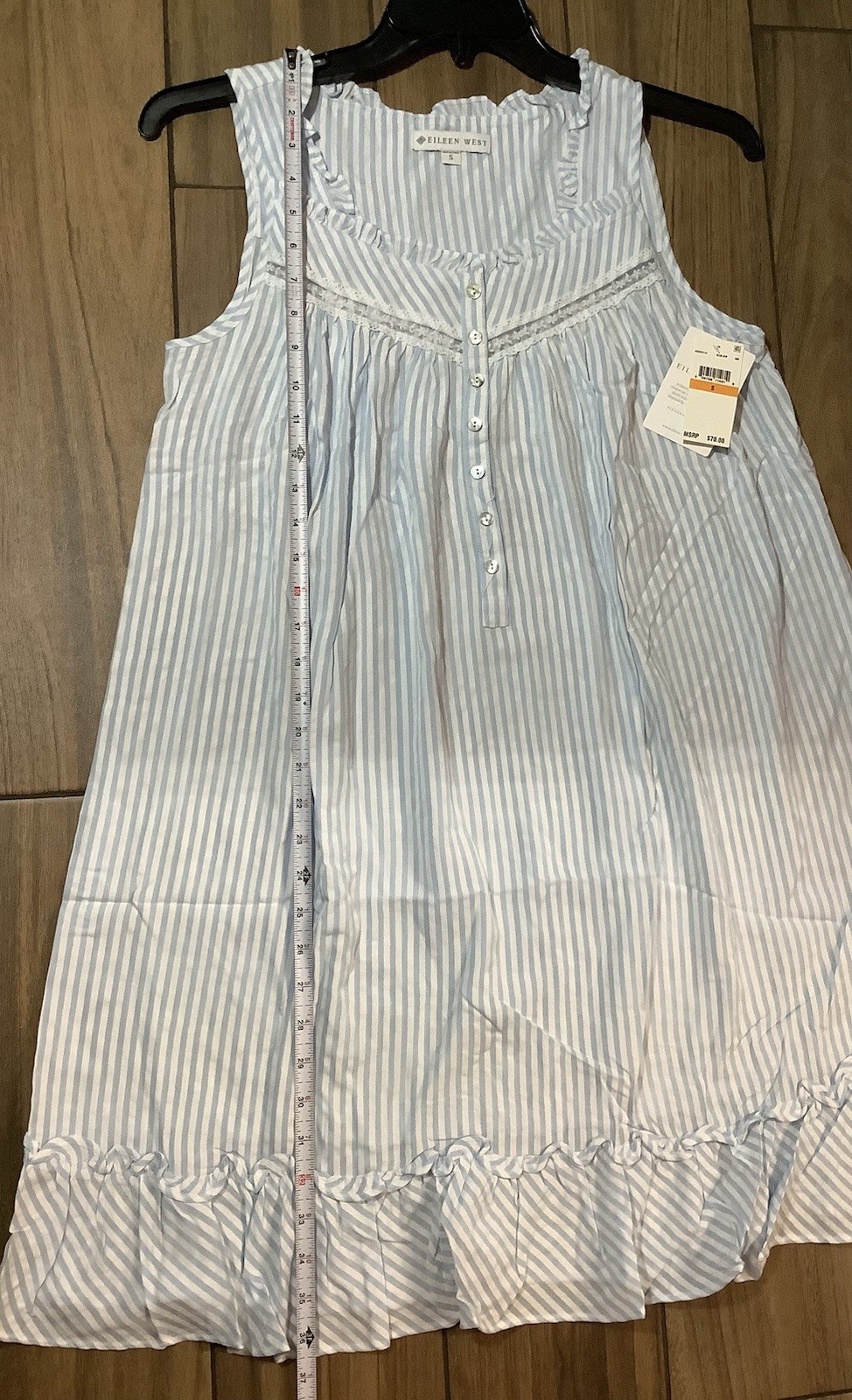 Eileen West Sleepwear Sleeveless Chemise 100% Rayon Size Small Striped Blue