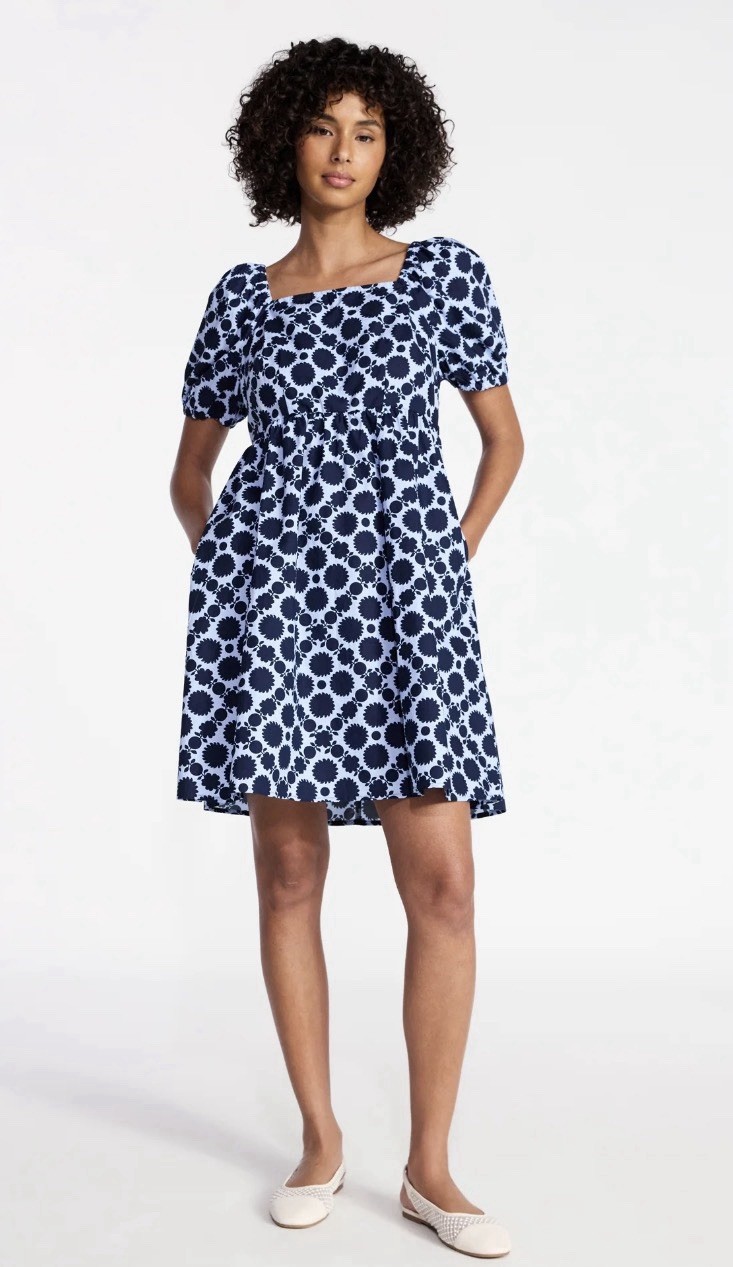 Women’s PLUS Blue Tie Back Mini Dress Puff Sleeves, size XXL wedding Formal Bow