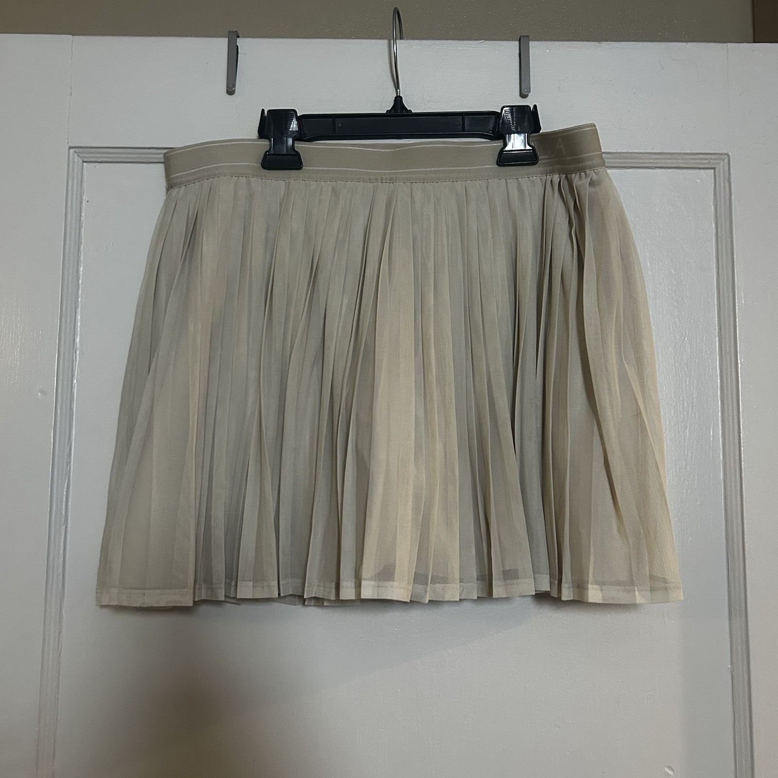 CALIA Women’s Pleated Tennis Skort w/ Built-In Shorts, Beige, Size L