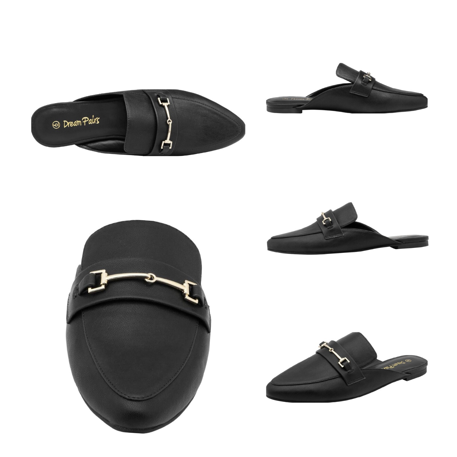 DREAM PAIRS Flat Mules Buckle Pointed Toe Backless Slip on Slides Loafer Size 8